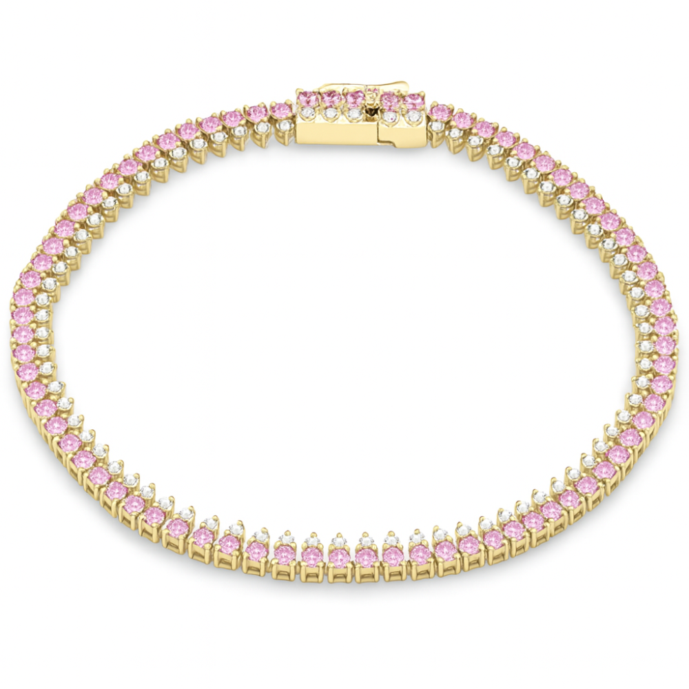 SPECIAL! 3.75ct G SI 14kt Yellow Gold Diamond & Pink Sapphire Gemstone Elegant Tennis Bracelet 7" Long