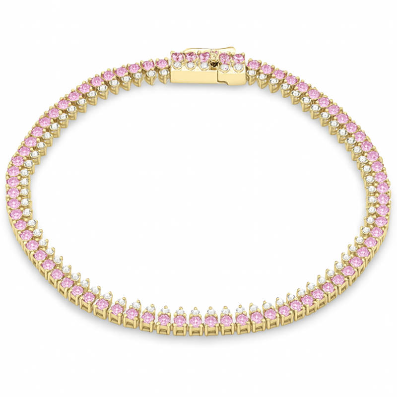 SPECIAL! 3.75ct G SI 14kt Yellow Gold Diamond & Pink Sapphire Gemstone Elegant Tennis Bracelet 7" Long