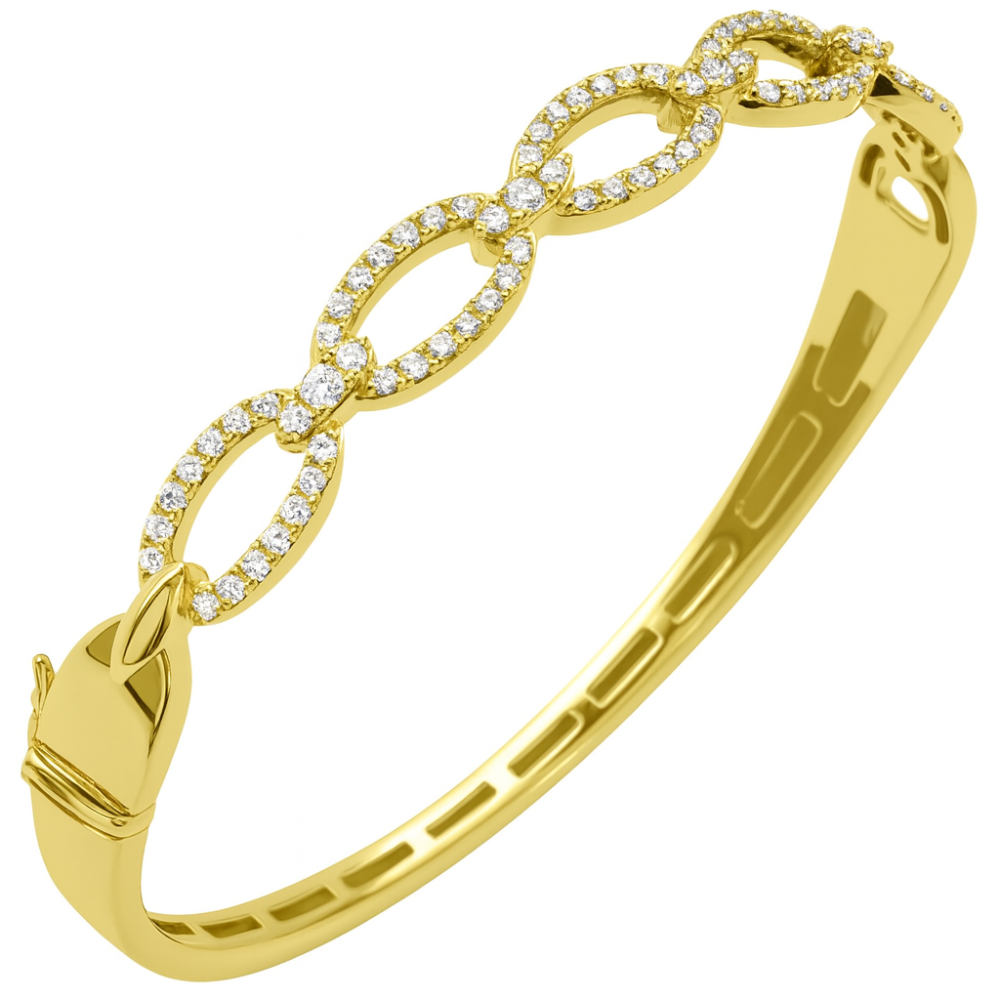 SPECIAL! .98ct G SI 14kt Yellow Gold Round Diamond Oval Link Design Wide Bangle Bracelet