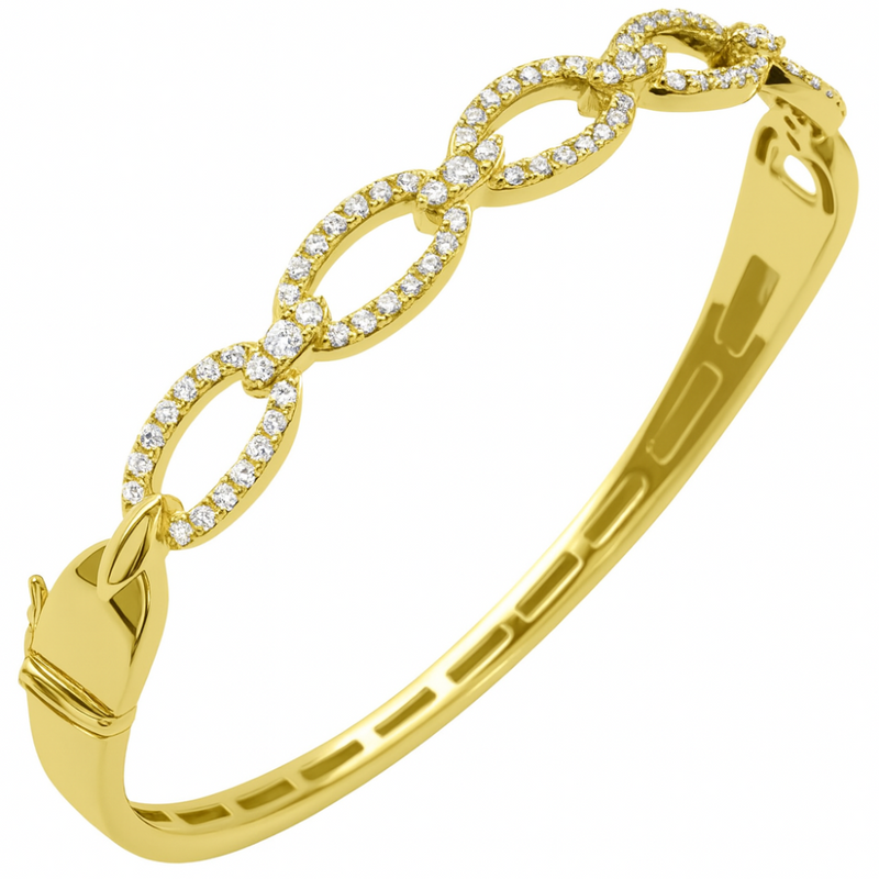 SPECIAL! .98ct G SI 14kt Yellow Gold Round Diamond Oval Link Design Wide Bangle Bracelet