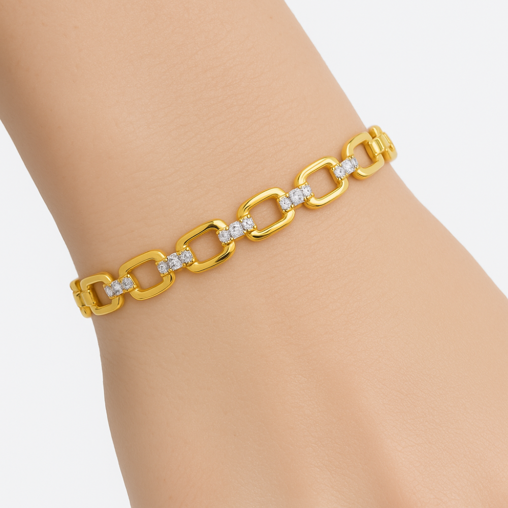 SPECIAL! .49ct G SI 14kt Yellow Gold Diamond Square Link Bracelet 7.5" Long