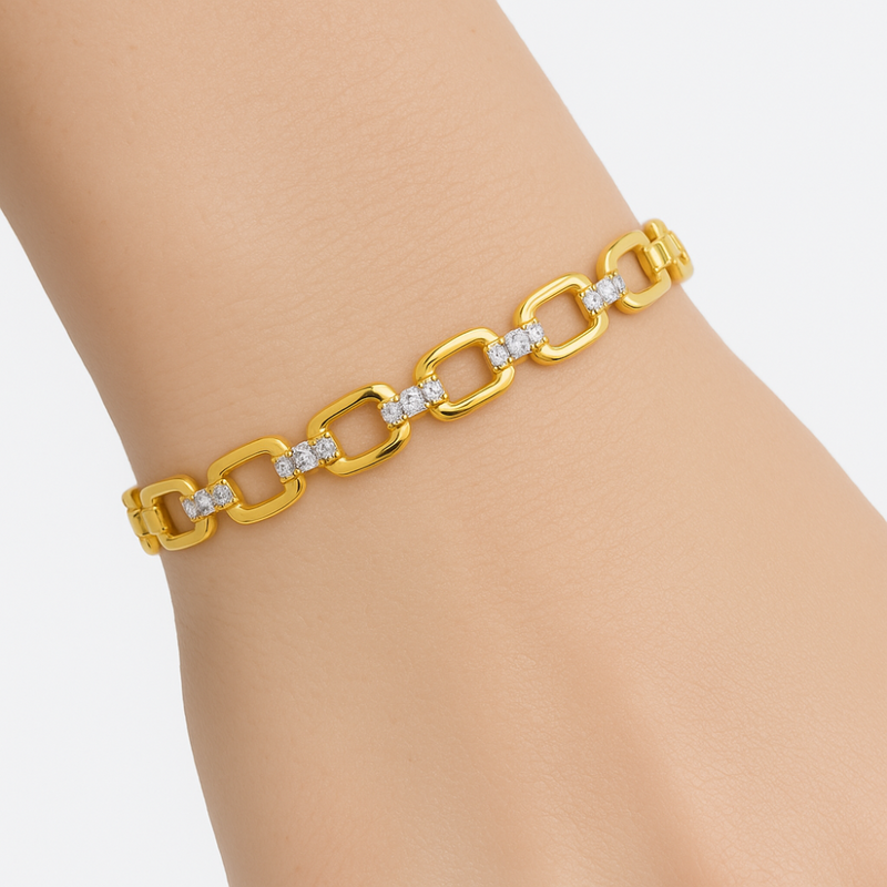 SPECIAL! .49ct G SI 14kt Yellow Gold Diamond Square Link Bracelet 7.5" Long