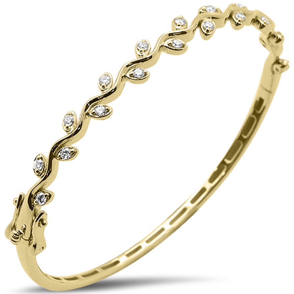 SPECIAL! .49ct G SI 14kt Yellow Gold Round Diamond Leaf Design Bangle Bracelet