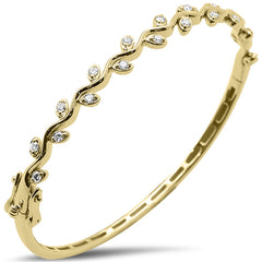 SPECIAL! .49ct G SI 14kt Yellow Gold Round Diamond Leaf Design Bangle Bracelet