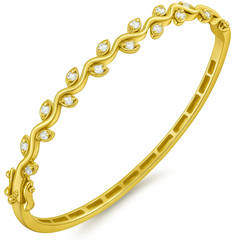SPECIAL! .49ct G SI 14kt Yellow Gold Round Diamond Leaf Design Bangle Bracelet