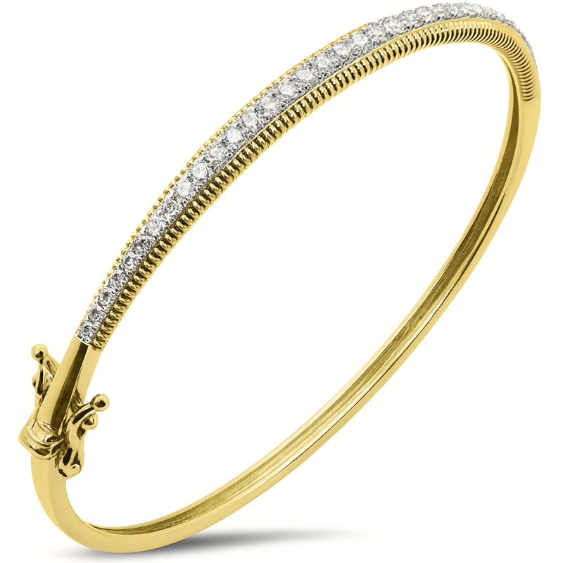 SPECIAL! 1.01ct G SI 14kt Yellow Gold Round Diamond Milgrain Bangle Bracelet