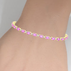 SPECIAL! 6.30ct G SI 14KT Yellow Gold Diamond & Pink Sapphire Gemstone Tennis Bracelet 8"