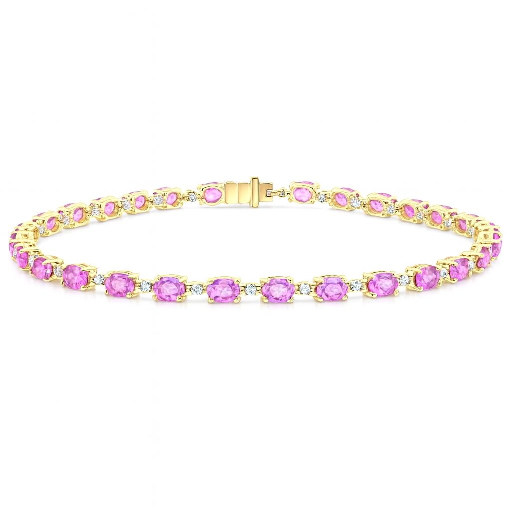 SPECIAL! 6.30ct G SI 14KT Yellow Gold Diamond & Pink Sapphire Gemstone Tennis Bracelet 8"