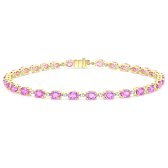 SPECIAL! 6.30ct G SI 14KT Yellow Gold Diamond & Pink Sapphire Gemstone Tennis Bracelet 8"