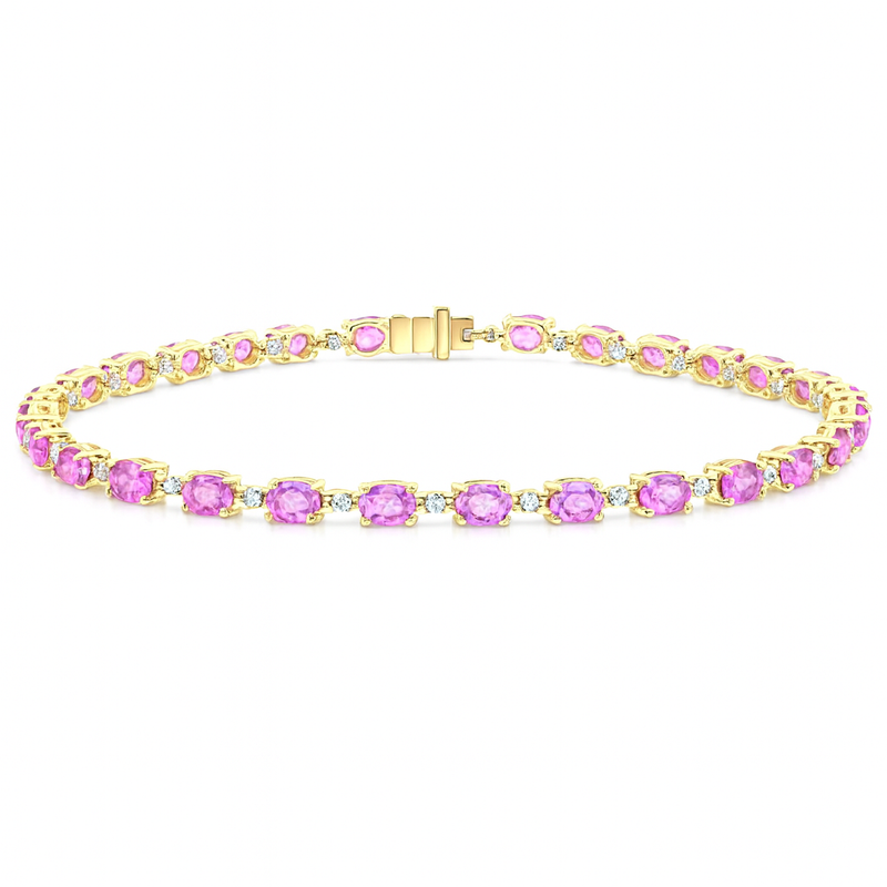 SPECIAL! 6.30ct G SI 14KT Yellow Gold Diamond & Pink Sapphire Gemstone Tennis Bracelet 8"