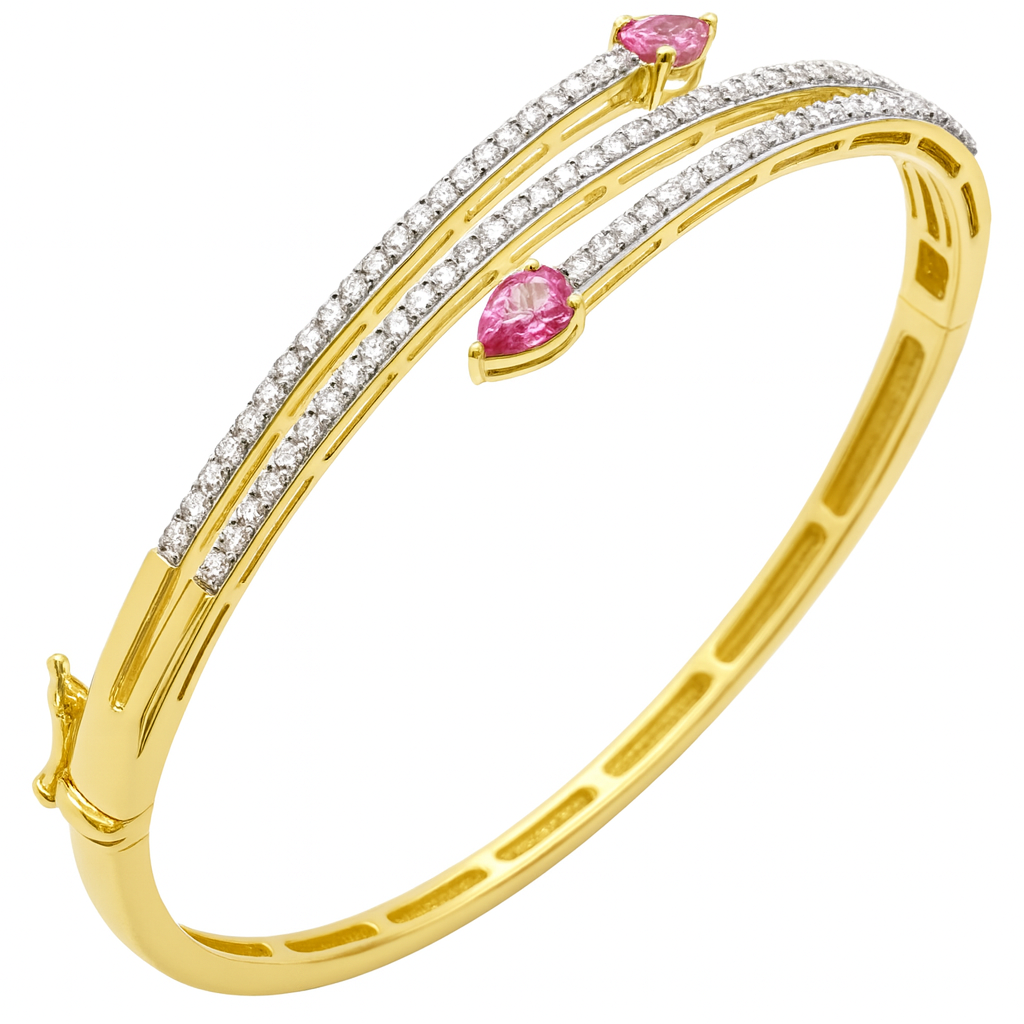 SPECIAL! 2.14ct G SI 14KT Yellow Gold Diamond & Pink Sapphire Bangle Bracelet