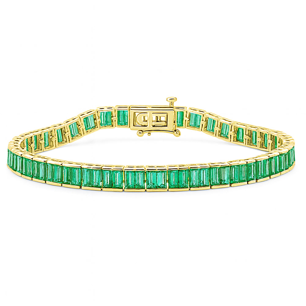 SPECIAL! 9.69ct G SI 14KT Yellow Gold Natural Emerald Gemstone Tennis Bracelet 7" long