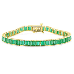 SPECIAL! 9.69ct G SI 14KT Yellow Gold Natural Emerald Gemstone Tennis Bracelet 7" long