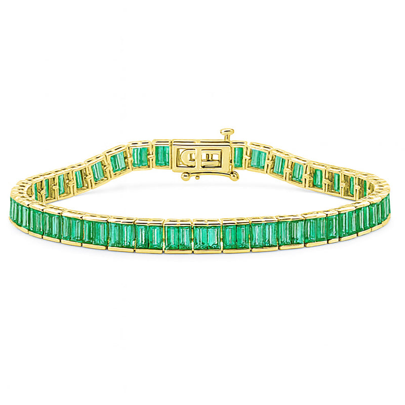 SPECIAL! 9.69ct G SI 14KT Yellow Gold Natural Emerald Gemstone Tennis Bracelet 7" long
