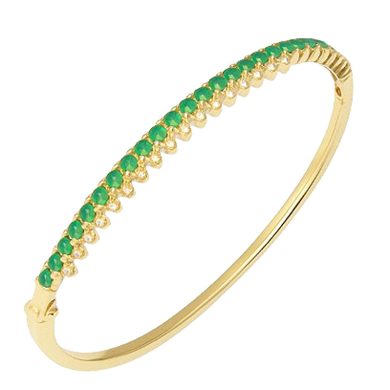 SPECIAL! 1.23ct G SI Yellow Gold  Diamond & Emeralds Gemstone Elegant Tennis Bangle Bracelet