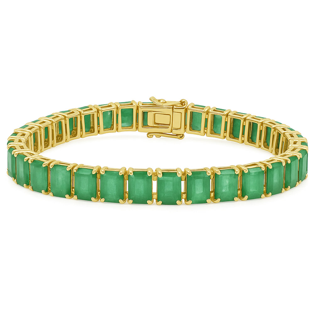 SPECIAL! 21.44ct 14kt Yellow Gold 6x4 Natural Emerald Gemstone Elegant Tennis Bracelet 7" Long