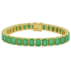 SPECIAL! 21.44ct 14kt Yellow Gold 6x4 Natural Emerald Gemstone Elegant Tennis Bracelet 7" Long