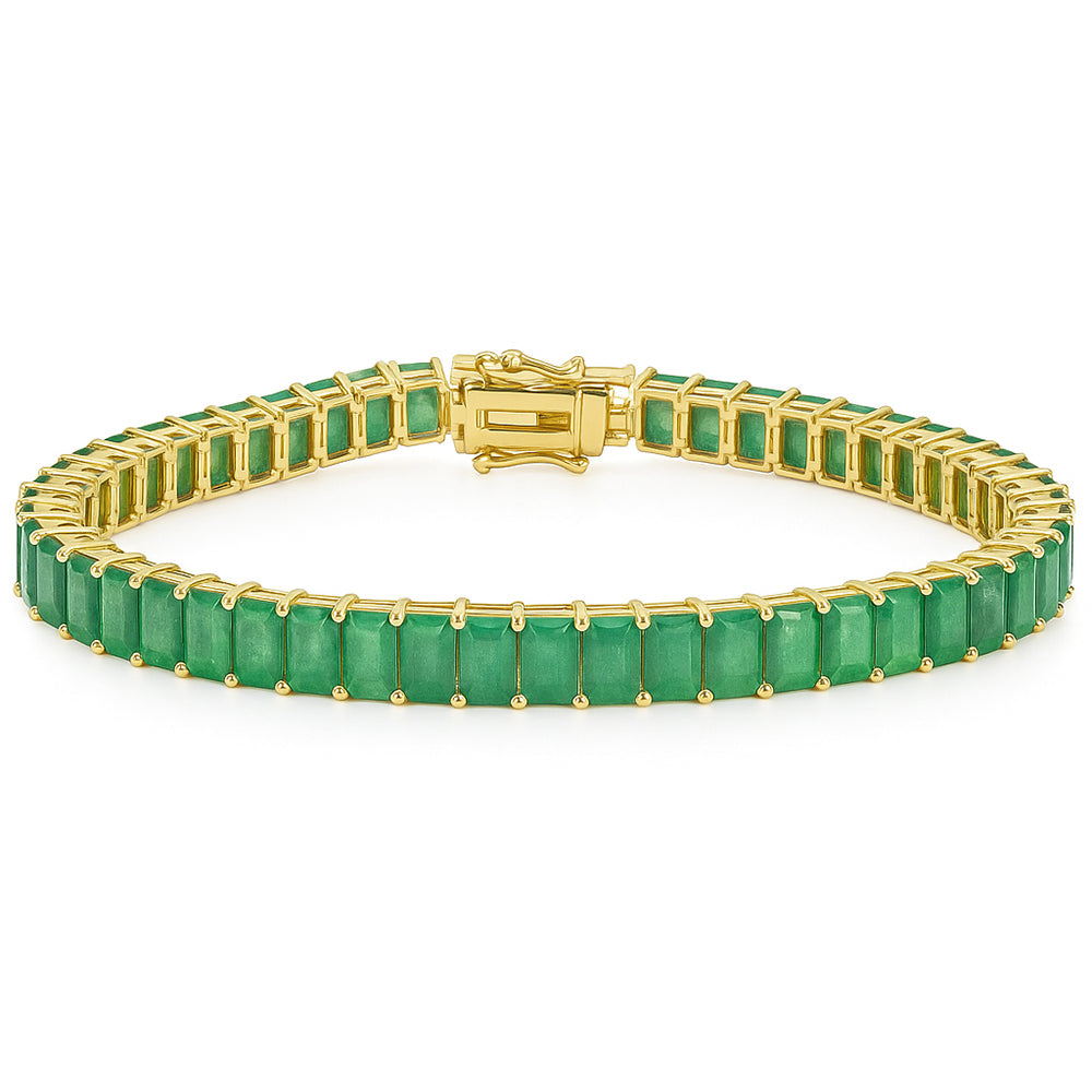 SPECIAL! 14.52ct 14kt Yellow Gold 5x3 Natural Emerald Gemstone Elegant Tennis Bracelet 7" Long