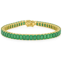 SPECIAL! 14.52ct 14kt Yellow Gold 5x3 Natural Emerald Gemstone Elegant Tennis Bracelet 7" Long