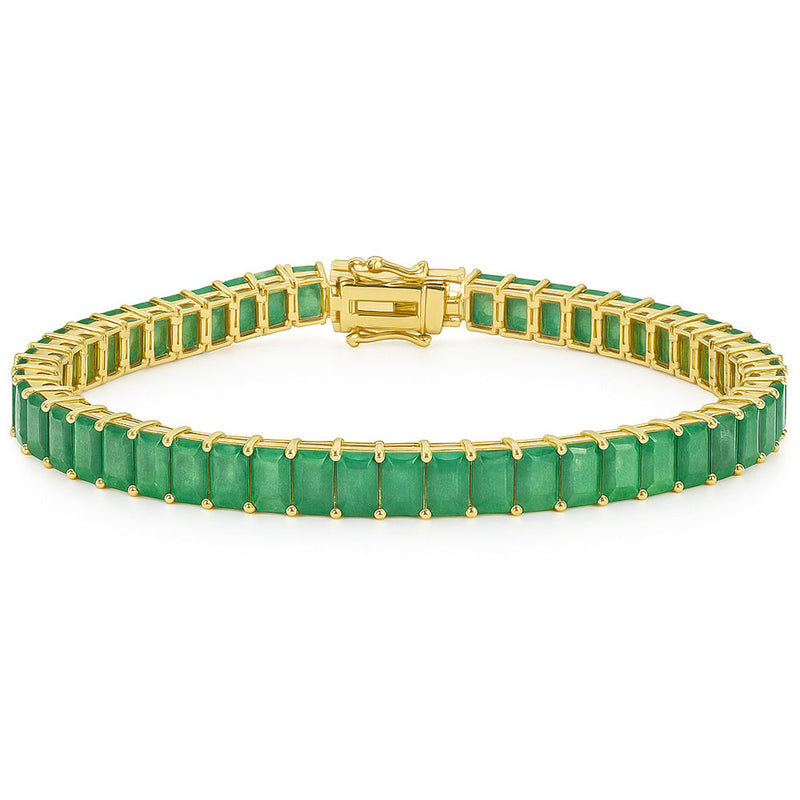 SPECIAL! 14.52ct 14kt Yellow Gold 5x3 Natural Emerald Gemstone Elegant Tennis Bracelet 7" Long
