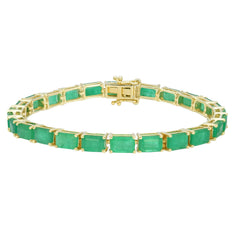 SPECIAL! 14.43ct 14kt Yellow Gold Natural Emerald Gemstone Tennis Bracelet 7" Long
