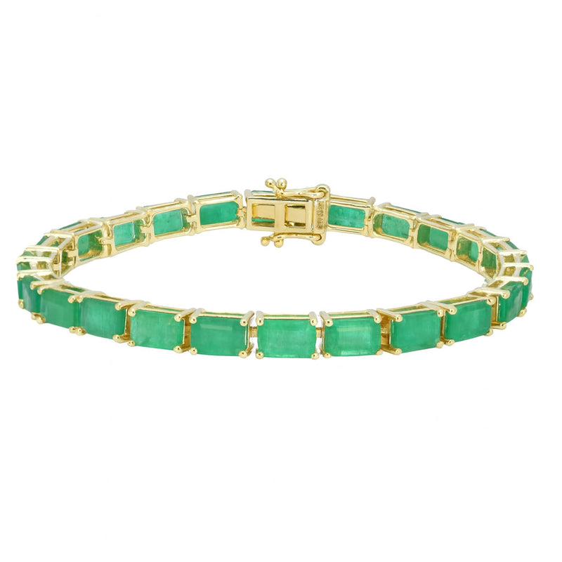 SPECIAL! 14.43ct 14kt Yellow Gold Natural Emerald Gemstone Tennis Bracelet 7" Long