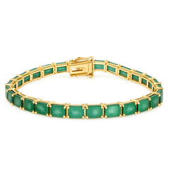 SPECIAL! 9.72ct 14kt Yellow Gold Natural Emerald Gemstone East West Set Bracelet 7" Long