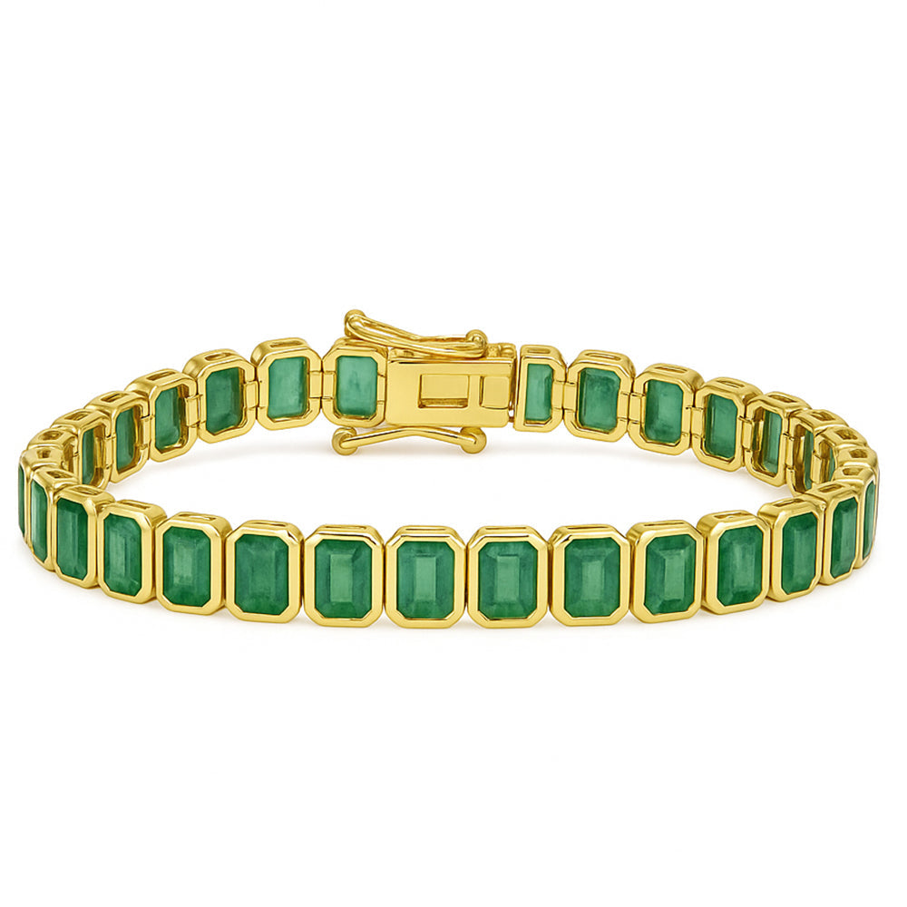 SPECIAL! 18.97ct 14kt Yellow Gold Natural Emerald Gemstone Bezel Set Bracelet 7" Long