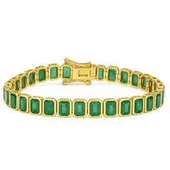 SPECIAL! 18.97ct 14kt Yellow Gold Natural Emerald Gemstone Bezel Set Bracelet 7" Long