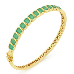 SPECIAL! 4.28ct 14kt Yellow Gold Emerald Gemstone Bezel Set Bangle Bracelet