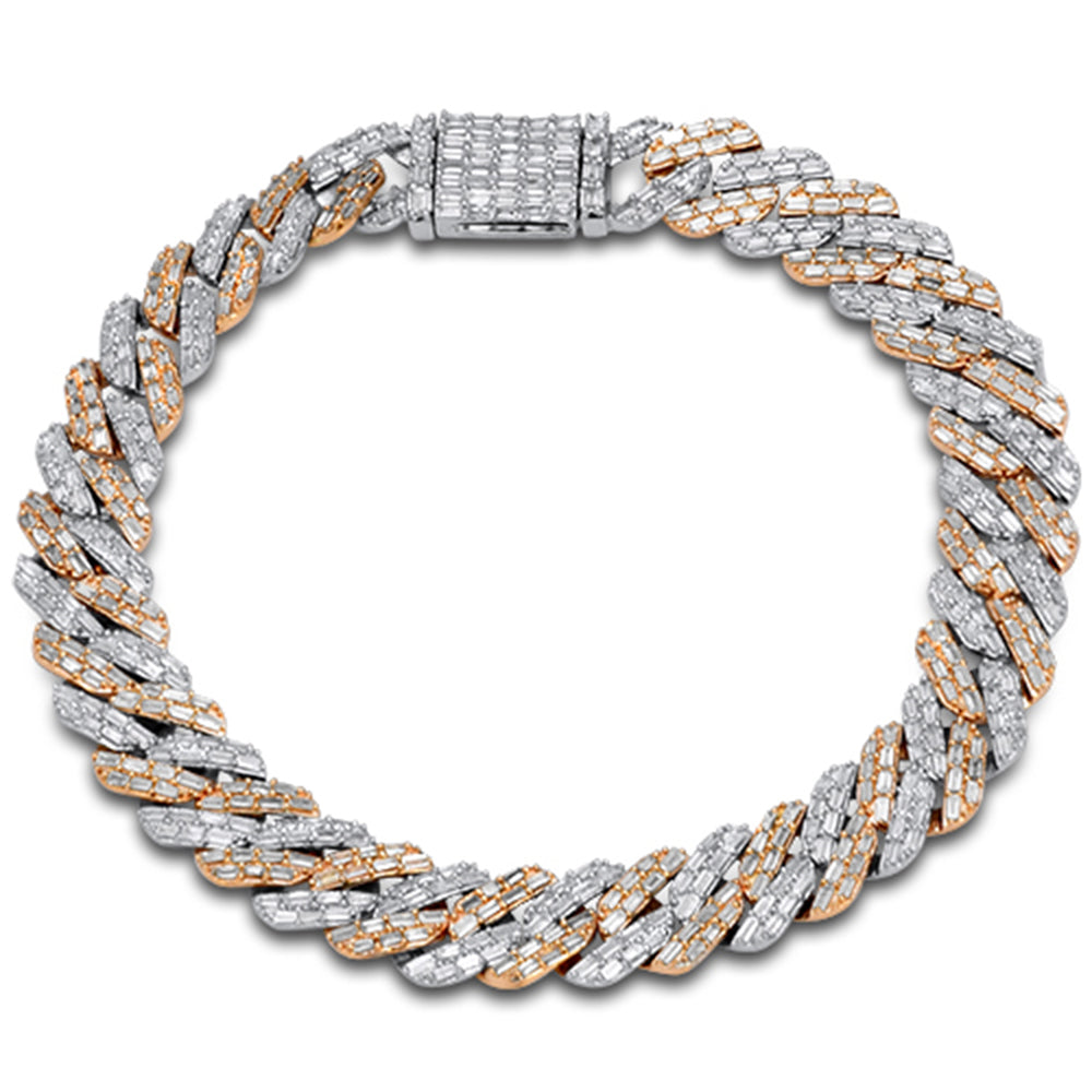 SPECIAL! 3.28ct G SI 14kt Two Tone Gold Baguette Diamond Cuban Link Bracelet 8" Long