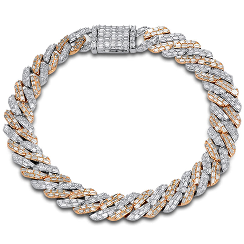 SPECIAL! 3.28ct G SI 14kt Two Tone Gold Baguette Diamond Cuban Link Bracelet 8" Long