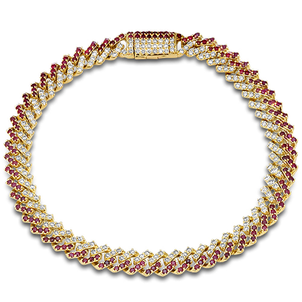 SPECIAL! 4.47ct G SI 14kt Yellow Gold Diamond & Ruby Square Cuban Gemstone Bracelet 7" Long