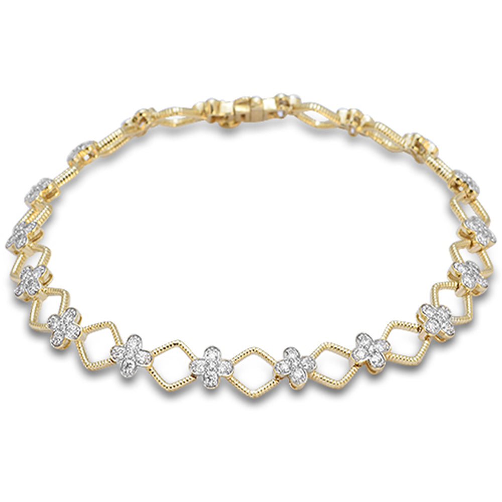 SPECIAL! 1.00ct G SI 14kt Yellow Gold Diamond Modern Clover Bracelet 7" Long