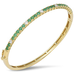 SPECIAL! 1.72ct G SI 14K Yellow Gold Diamond & Emerald Gemstone Bangle Bracelet