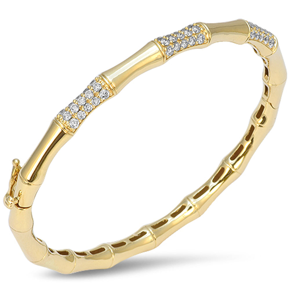 SPECIAL! .97ct G SI 14kt Yellow Gold Diamond Bamboo Design Bangle Bracelet
