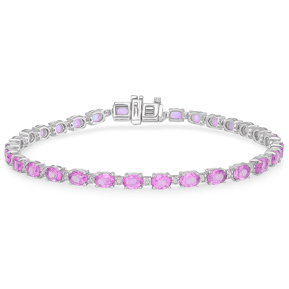 SPECIAL! 5.32ct G SI 14kt White Gold Diamond & Pink Sapphire Gemstone Tennis Bracelet 7" Long