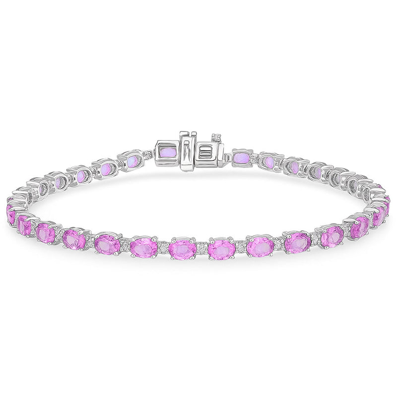 SPECIAL! 5.32ct G SI 14kt White Gold Diamond & Pink Sapphire Gemstone Tennis Bracelet 7" Long