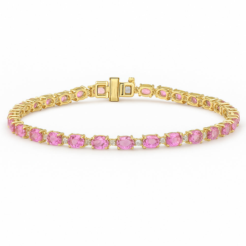 SPECIAL! 5.80ct G SI 14kt Yellow Gold Diamond & Pink Sapphire Gemstone Tennis Bracelet 7" Long