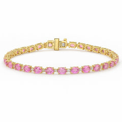 SPECIAL! 5.80ct G SI 14kt Yellow Gold Diamond & Pink Sapphire Gemstone Tennis Bracelet 7" Long
