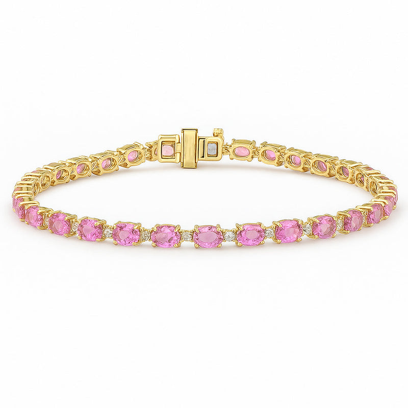 SPECIAL! 5.80ct G SI 14kt Yellow Gold Diamond & Pink Sapphire Gemstone Tennis Bracelet 7" Long