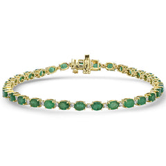 SPECIAL! 5.62ct G SI 14kt Yellow Gold Diamond & Emerald Gemstone Tennis Bracelet 7" Long