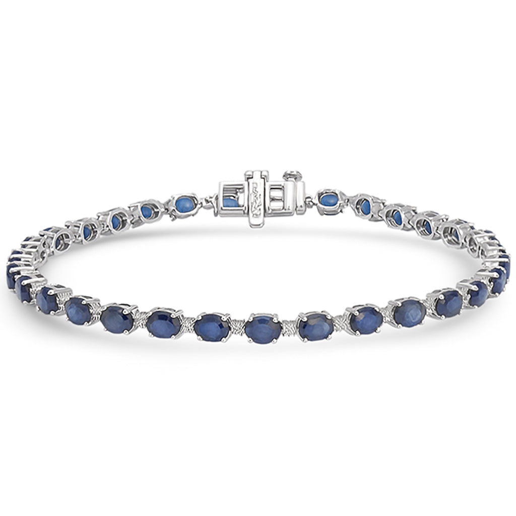 SPECIAL! 6.92ct G SI 14kt White Gold Diamond & Blue Sapphire Gemstone Tennis Bracelet 7" Long