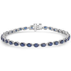 SPECIAL! 6.92ct G SI 14kt White Gold Diamond & Blue Sapphire Gemstone Tennis Bracelet 7" Long