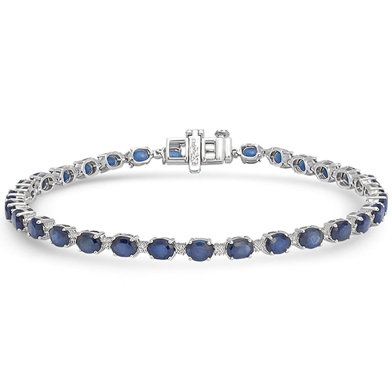 SPECIAL! 6.92ct G SI 14kt White Gold Diamond & Blue Sapphire Gemstone Tennis Bracelet 7" Long