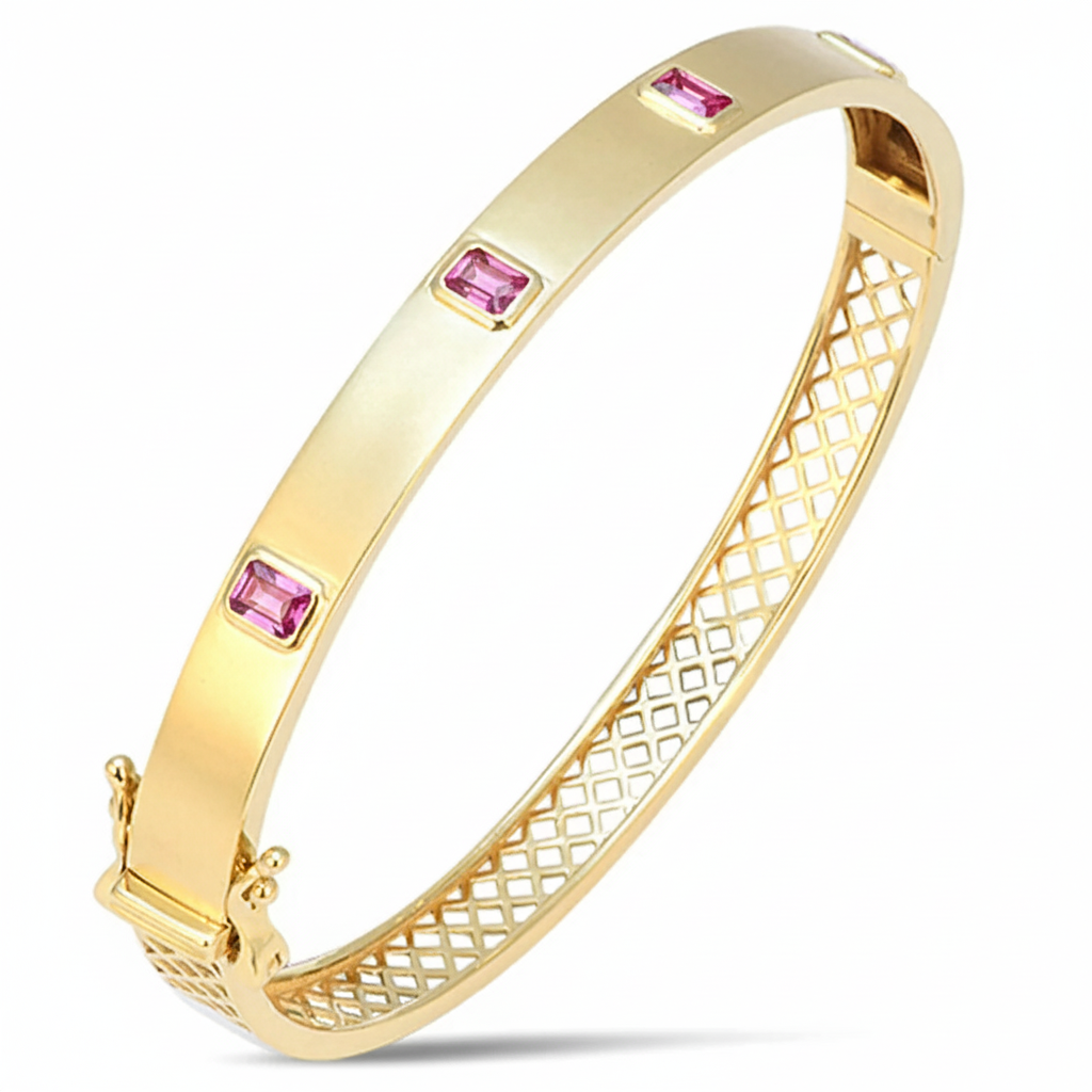 SPECIAL! 1.20ct G SI 14kt Yellow Gold Pink Sapphire Gemstone Bangle Bracelet
