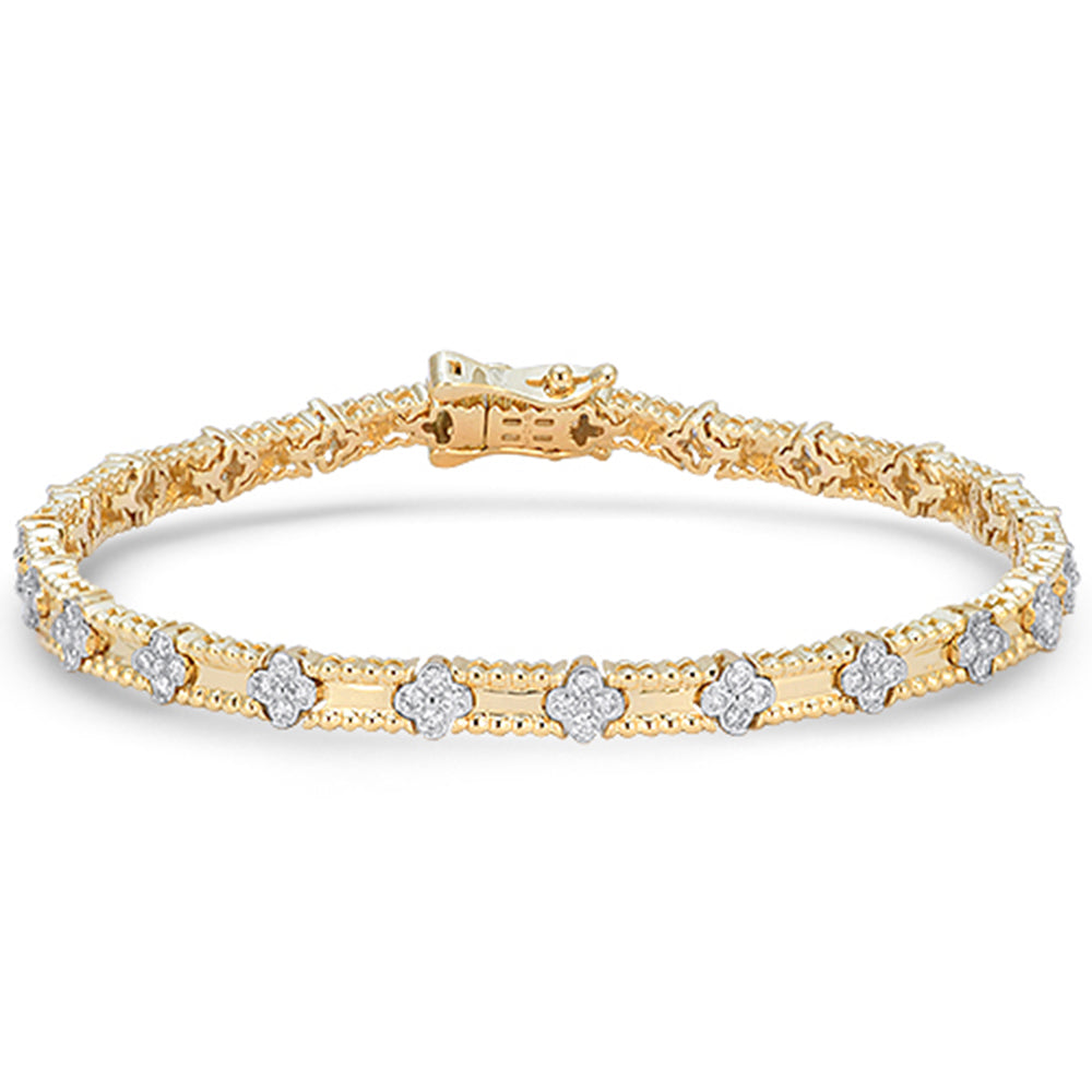 SPECIAL! .99ct G SI 14kt Yellow Gold Diamond Clover Bracelet 7" Long