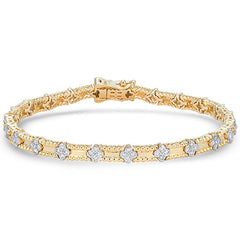 SPECIAL! .99ct G SI 14kt Yellow Gold Diamond Clover Bracelet 7" Long