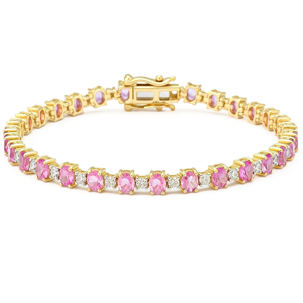 SPECIAL! 6.85ct G SI 14kt Yellow Gold Diamond & Pink Sapphire Gemstone Bracelet 7" Long
