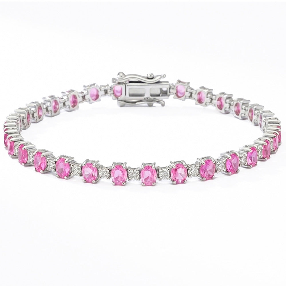 SPECIAL! 7.13ct G SI 14kt White Gold Diamond & Pink Sapphire Gemstone Bracelet 7" Long